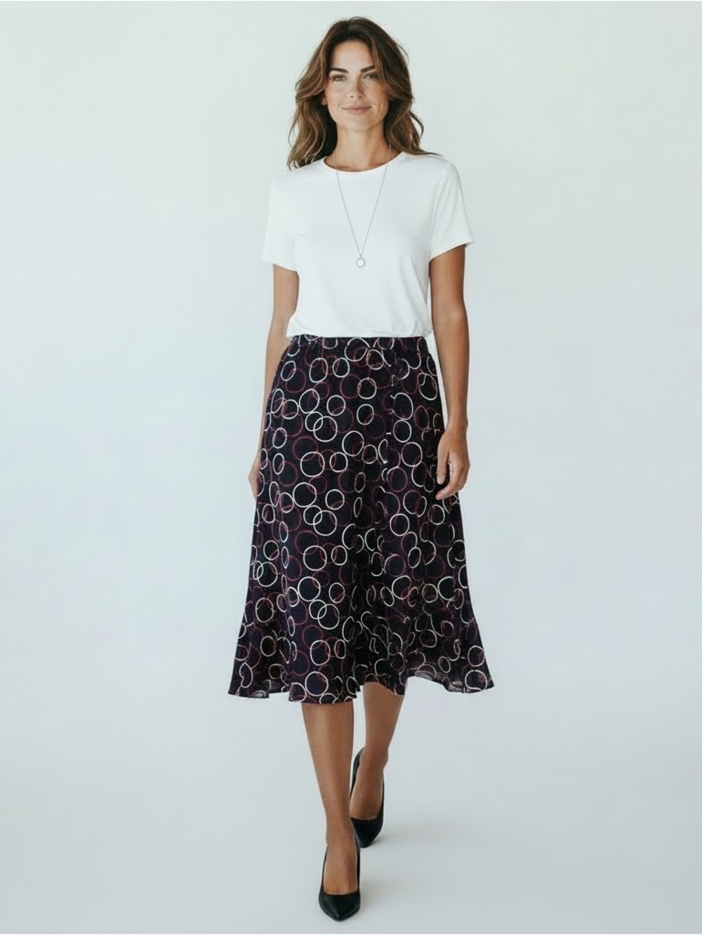 Talbots Skirt Sz 8P Blue Red Midi Silk Lined Ruffle Bubbles Work Night Out EUC